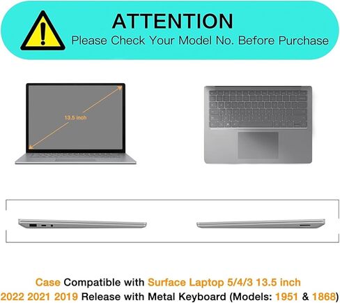 Compatible with Surface Laptop 5/4/3 13.5 inch, Hard Shell Case with Keyboard Cover and Screen Protector (Models:1951&1868, 2022 2021 2019 Release) - Grizzly MC22447 in Saudi Arabia