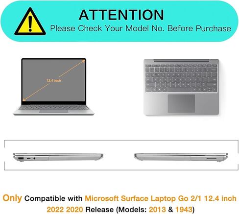 Compatible with Surface Laptop Go 2/1 12.4 inch, Hard Shell Case with Keyboard Cover and Screen Protector (Models:2013&1943, 2022 2020 Release) - Elephants MC23204 in Saudi Arabia
