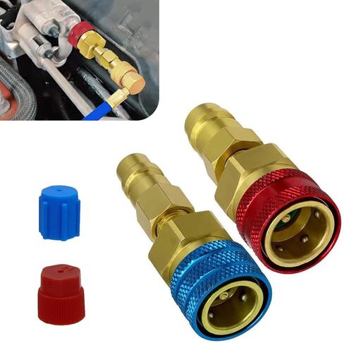 Pack-2 R1234yf Adapter, Quick Couplers to R134A, High/Low Pressure Connector Conversion Kit, 2.7" x 0.8" Quick Coupler for Refrigerant AC Systems Charging (Gold) in Kuwait