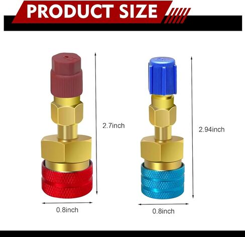 Pack-2 R1234yf Adapter, Quick Couplers to R134A, High/Low Pressure Connector Conversion Kit, 2.7" x 0.8" Quick Coupler for Refrigerant AC Systems Charging (Gold) in Kuwait
