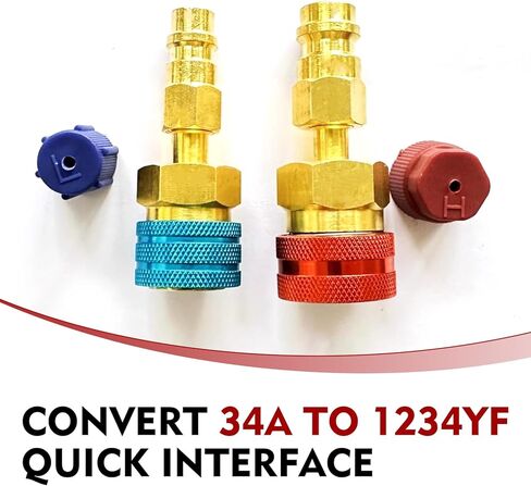 Pack-2 R1234yf Adapter, Quick Couplers to R134A, High/Low Pressure Connector Conversion Kit, 2.7" x 0.8" Quick Coupler for Refrigerant AC Systems Charging (Gold) in Kuwait