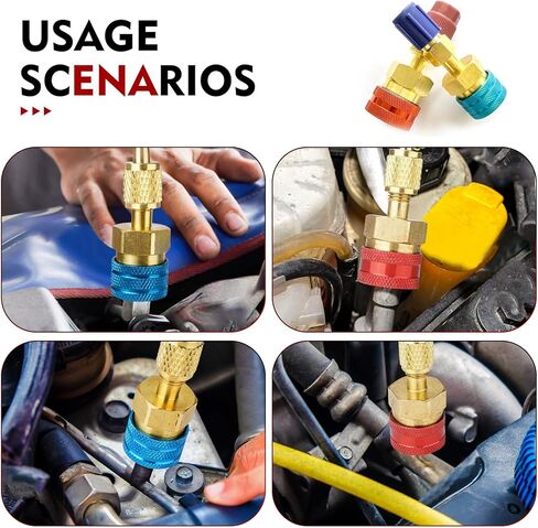 Pack-2 R1234yf Adapter, Quick Couplers to R134A, High/Low Pressure Connector Conversion Kit, 2.7" x 0.8" Quick Coupler for Refrigerant AC Systems Charging (Gold) in Kuwait