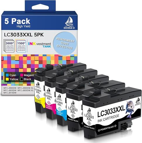 DOUBLE D LC3033 Ink Cartridges Compatible Replacement for Brother LC3033 LC3033XXL 3033 LC3035 3035 for Brother MFC-J995DW MFC-J805DW MFC-J815DW MFC-J995DWXL MFC-J805DWX (2BK/C/M/Y, 5 Pack) in Kuwait