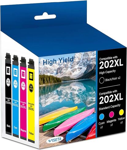 Wiseta 202XL Ink Cartridges Remanufactured Replacement for Epson 202 XL 202XL T202XL High Yield to Use with Workforce WF-2860 Expression XP-5100 Printer (2Black, Cyan, Magenta, Yellow 5 Pack) in Kuwait