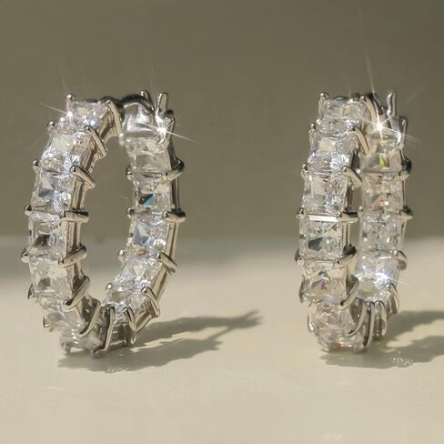 White Gold Plated Cubic Zirconia Hoop Earrings for Women Wedding Bridal Daily Evening Parties Wear Lightweight Jewelry Earring Gift for Her in Saudi Arabia