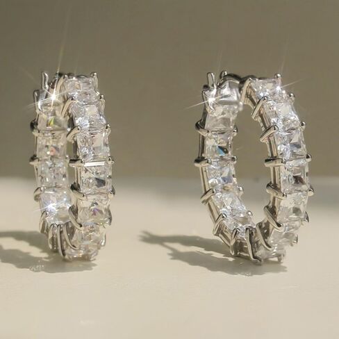 White Gold Plated Cubic Zirconia Hoop Earrings for Women Wedding Bridal Daily Evening Parties Wear Lightweight Jewelry Earring Gift for Her in Saudi Arabia