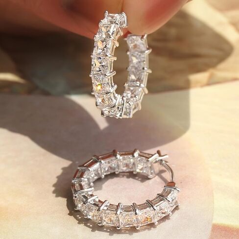 White Gold Plated Cubic Zirconia Hoop Earrings for Women Wedding Bridal Daily Evening Parties Wear Lightweight Jewelry Earring Gift for Her in Saudi Arabia