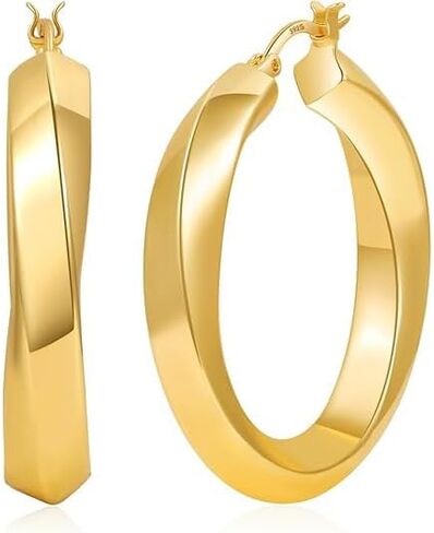 925 Sterling Silver 7mm Thick Chunky Hoop Earrings for Women, Hypoallergenic Lightweight Silver Hoops, Elegant Everyday Jewelry Gift in Saudi Arabia
