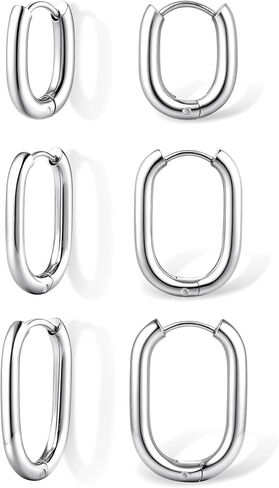 18K Gold Plated Hoop Earrings for Women Trendy Small U Hoop Earrings Set Stainless Steel Hypoallergenic Lightweight Chunky Huggie Hoops Cartilage Earring Stack Dainty Jewelry for Women Men in Kuwait