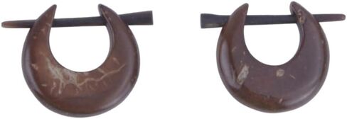 Coconut Shell Natural Hoop Huggie Earrings with Stick Posts, Handcrafted Hippie Style Jewelry for Men Women, Moon Shape 17mm in Kuwait