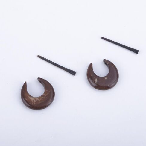Coconut Shell Natural Hoop Huggie Earrings with Stick Posts, Handcrafted Hippie Style Jewelry for Men Women, Moon Shape 17mm in Kuwait