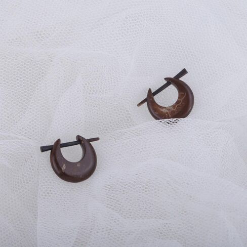 Coconut Shell Natural Hoop Huggie Earrings with Stick Posts, Handcrafted Hippie Style Jewelry for Men Women, Moon Shape 17mm in Kuwait