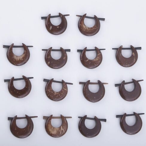 Coconut Shell Natural Hoop Huggie Earrings with Stick Posts, Handcrafted Hippie Style Jewelry for Men Women, Moon Shape 17mm in Kuwait