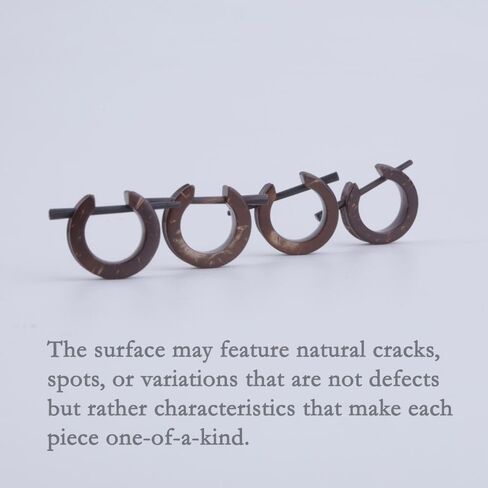 Coconut Shell Natural Hoop Huggie Earrings with Stick Posts, Handcrafted Hippie Style Jewelry for Men Women, U Shape 16-17mm in Kuwait