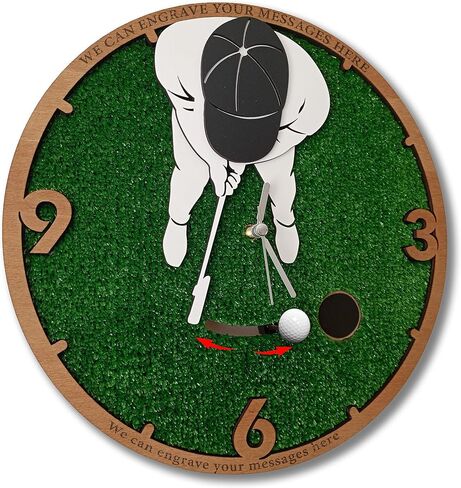 Handmade Swinging Golf Ball Wall Clock, Golf Ball Pendulum, Realistic Turf and Customizable Engraving Options Perfect Personalized Gift for Golf Lovers Golfer, Golf Wall Art Decor(20 inches) in Kuwait