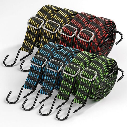 8 قطع من حبال بنجي مسطحة قابلة للتعديل مقاس 77-84 بوصة مع خطاف، أشرطة مطاطية شديدة التحمل للاستخدام في الهواء الطلق، أشرطة بنجي مطاطية طويلة ومسطحة عالية المرونة، لتحريك أقمشة الأمتعة، ملونة in Kuwait