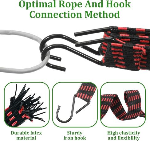 8 قطع من حبال بنجي مسطحة قابلة للتعديل مقاس 77-84 بوصة مع خطاف، أشرطة مطاطية شديدة التحمل للاستخدام في الهواء الطلق، أشرطة بنجي مطاطية طويلة ومسطحة عالية المرونة، لتحريك أقمشة الأمتعة، ملونة in Kuwait