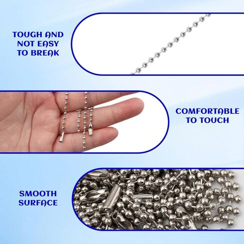 150 PCS Stainless Steel Ball Bead Chain, 12cm Metal Bead Chain with Matching Connectors for Jewelry Making, DIY Crafts and ID Dog Tag Hanging, High Quality Silver Finish (2.4mm Thickness) in Kuwait