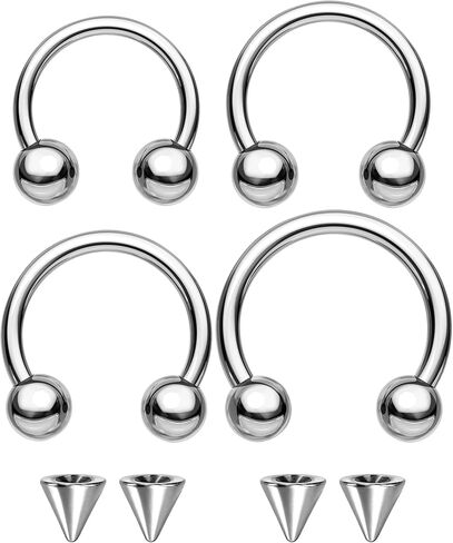 OUFER 18G/20G Horseshoe Nose Rings-4PCS Titanium 7/8/9/10MM Septum Rings, Ball&Sharp Cone Replaceable Helix Cartilage Conch Rook Tragus Piercing Jewelry in Saudi Arabia