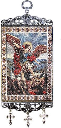 Needzo Archangel Michael Tapestry Icon Banner with Crosses, Wall & Door Decoration, 9 3/4" x3 7/8" in Saudi Arabia
