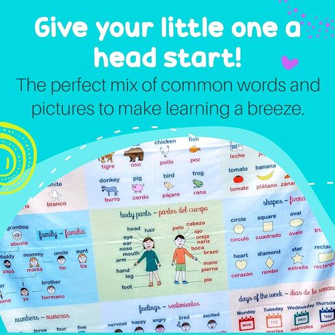 Birdy Boutique - بطانية التعلم® - إصدار ثنائي اللغة باللغتين الإنجليزية والإسبانية - بطانية تعليمية ناعمة للأطفال الصغار مقاس 50 × 60 بوصة - بطانية ABC ثنائية اللغة مع مفردات باللغتين الإنجليزية والإسبانية in Saudi Arabia