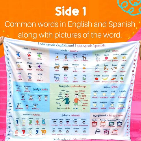 Birdy Boutique - بطانية التعلم® - إصدار ثنائي اللغة باللغتين الإنجليزية والإسبانية - بطانية تعليمية ناعمة للأطفال الصغار مقاس 50 × 60 بوصة - بطانية ABC ثنائية اللغة مع مفردات باللغتين الإنجليزية والإسبانية in Saudi Arabia