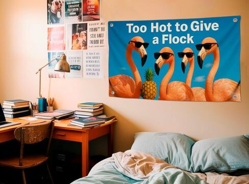 3x5 Feet Bright Summer Flag with Flamingos with Quote "Too Hot to Give a Flock" - Single Sided Tapestry for Party - Polyester Funny Flags Pool with 4 Brass Grommets - Wall Banners Animal College Dorm in Kuwait