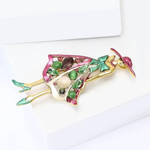 Dreuyet Sorority Lady Brooch Pin for Women Rhinestone Pink Green Crystal Enameled Hat Bow Lapel Pins Breastpin Sisterhood Dress Accessories Jewelry Gift in Saudi Arabia