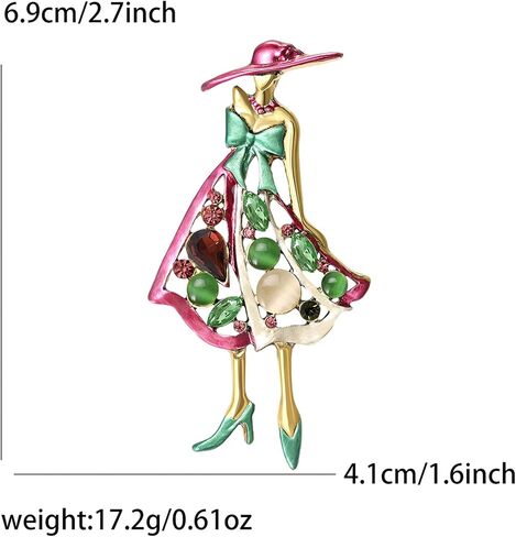 Dreuyet Sorority Lady Brooch Pin for Women Rhinestone Pink Green Crystal Enameled Hat Bow Lapel Pins Breastpin Sisterhood Dress Accessories Jewelry Gift in Saudi Arabia