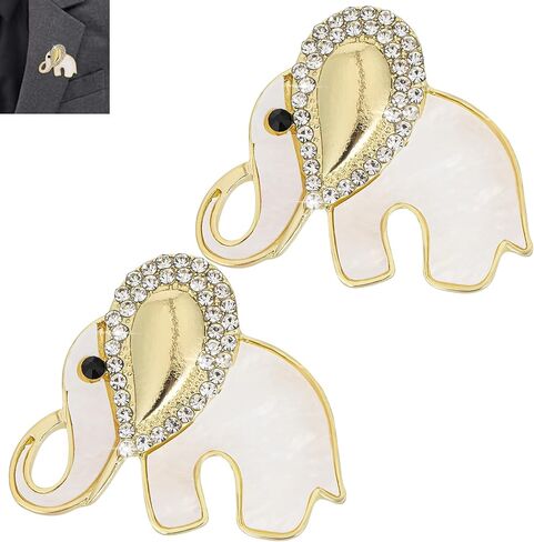 Elephant Brooches Crystal Rhinestone Elephant Pin Brooch for Women, Elephant Gifts for Elephant Lovers, Cute Animal Elephant Brooch Pins for Backpacks, Lapels (White, 2 Pcs) in Kuwait