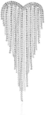 Elegant Silver Rhinestone Brooch Pins for Women Large Sparkling Heart Tassel Dress Pins Ceremony Clothes Accessories for Wedding Birthday Party Christmas Ideal Birthday Costume Jewelry for Women in Kuwait