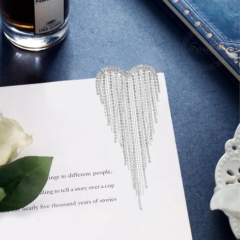 Elegant Silver Rhinestone Brooch Pins for Women Large Sparkling Heart Tassel Dress Pins Ceremony Clothes Accessories for Wedding Birthday Party Christmas Ideal Birthday Costume Jewelry for Women in Kuwait