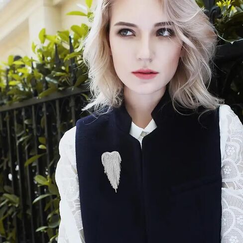 Elegant Silver Rhinestone Brooch Pins for Women Large Sparkling Heart Tassel Dress Pins Ceremony Clothes Accessories for Wedding Birthday Party Christmas Ideal Birthday Costume Jewelry for Women in Kuwait