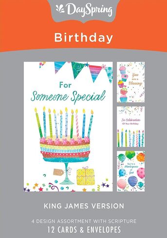 DaySpring - For Someone Special - Birthday – King James Version – 4 Design Assortment with Scripture – 12 Boxed Birthday Cards & Envelopes (J9175) in Saudi Arabia