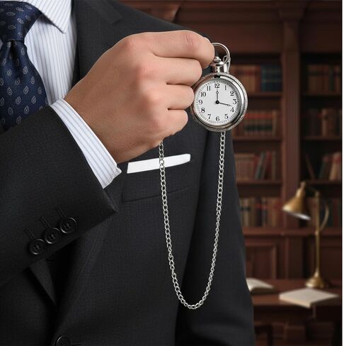 Pocket Watch Chain, Silver Pocket Chain for Men 14.5 Inch Vintage Alloy Vest Chains for Men Women Daily Party Accessory in Kuwait