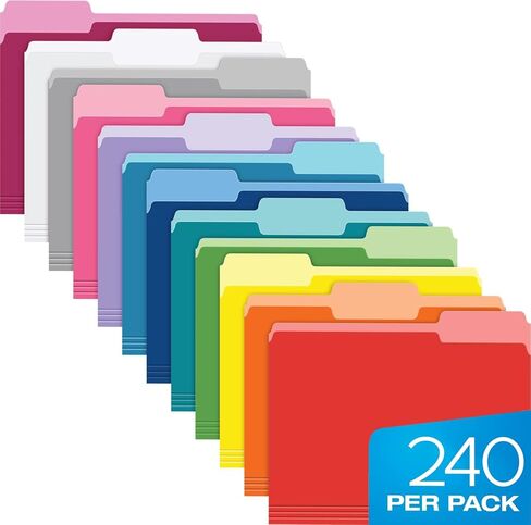 Pendaflex Colored File Folders Letter Size - 240 Pack of 12 Assorted Color Folders for Documents - 1/3-cut Tabs - Manila Office Folders in Kuwait