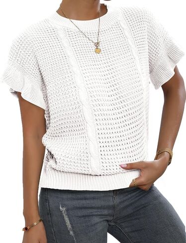 Womens Short Sleeve Sweaters Ruffle Crewneck Pullover Sweater 2025 Casual Lightweight Summer Tops in Kuwait
