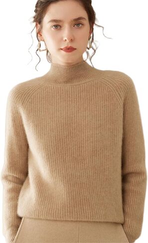 Women's Cashmere Wool Blend Classic-Fit Long-Sleeve Turtleneck Thick Knit Sweater in Kuwait
