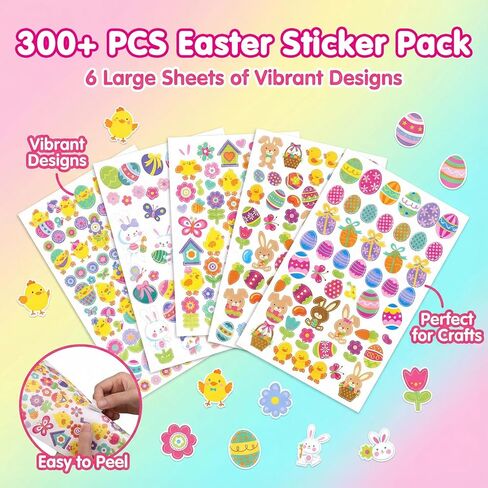 Naler Easter Stickers Sheet Assorted Easter Bunny Stickers for Easter Party Favor DIY Craft Art Making Decoration, 6-Pack, 300+pcs in Kuwait