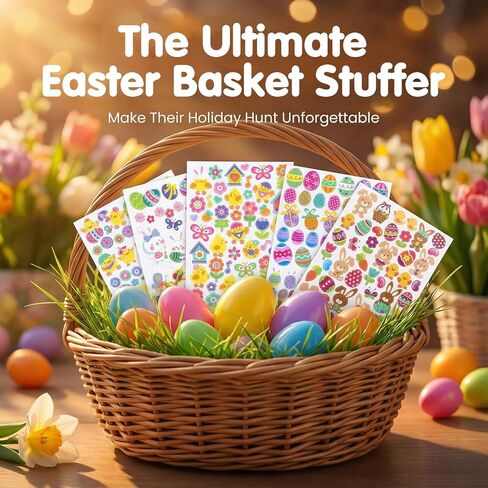 Naler Easter Stickers Sheet Assorted Easter Bunny Stickers for Easter Party Favor DIY Craft Art Making Decoration, 6-Pack, 300+pcs in Kuwait