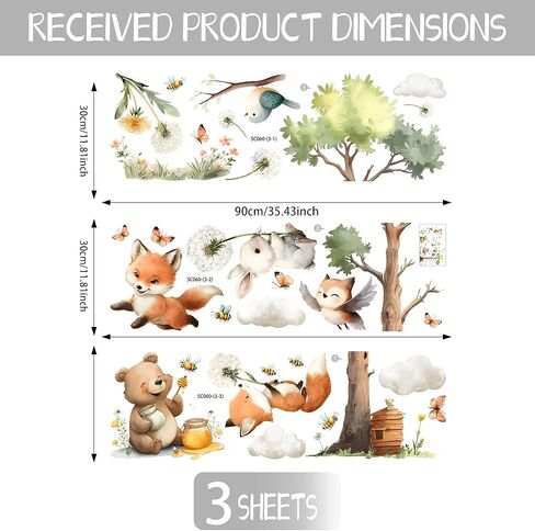 ملصق جداري على شكل حيوانات، ملصقات جدارية لطيفة لغرف الأطفال في الغابة، دب حيوانات، زهور، فراشات، طيور، قشر شجر الغيوم وملصقات جدارية لاصقة، ديكور غرفة نوم الأطفال وغرفة المعيشة in Kuwait