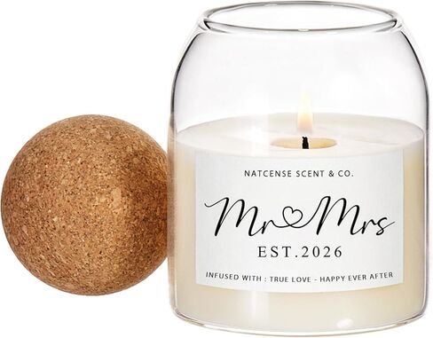 هدايا الزفاف للأزواج 2026، شمعة السيد والسيدة للعروس والعريس، شمعة شمع الصويا مع مؤسسة السيد والسيدة. تصميم فريد من نوعه لعام 2026، هدية لحفلات الزفاف لمدة 50 ساعة للعروسين (2026السيد والسيدة) in Kuwait