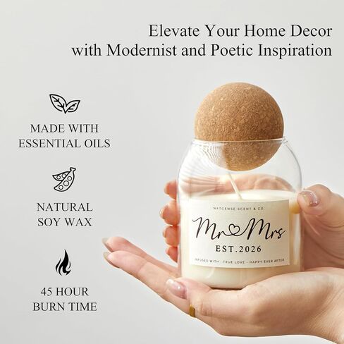 هدايا الزفاف للأزواج 2026، شمعة السيد والسيدة للعروس والعريس، شمعة شمع الصويا مع مؤسسة السيد والسيدة. تصميم فريد من نوعه لعام 2026، هدية لحفلات الزفاف لمدة 50 ساعة للعروسين (2026السيد والسيدة) in Kuwait