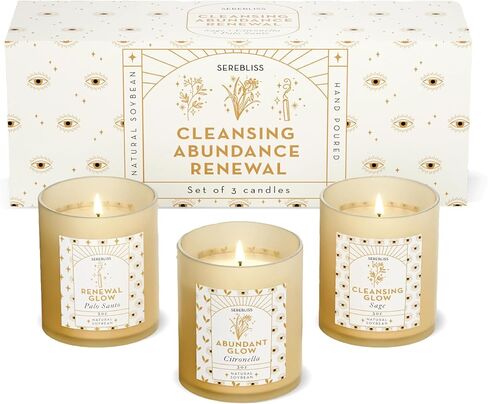 Candle Set - 3 Pack Soy Wax Aromatherapy Scented Candles for Energy Cleansing, Manifestation, Palo Santo, Sage, Citronella, Long Lasting, Gift for Women, for her, Smudge Kit in Saudi Arabia