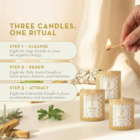 Candle Set - 3 Pack Soy Wax Aromatherapy Scented Candles for Energy Cleansing, Manifestation, Palo Santo, Sage, Citronella, Long Lasting, Gift for Women, for her, Smudge Kit in Saudi Arabia