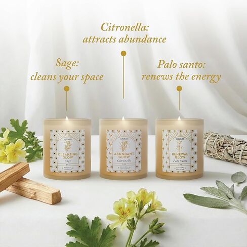 Candle Set - 3 Pack Soy Wax Aromatherapy Scented Candles for Energy Cleansing, Manifestation, Palo Santo, Sage, Citronella, Long Lasting, Gift for Women, for her, Smudge Kit in Saudi Arabia