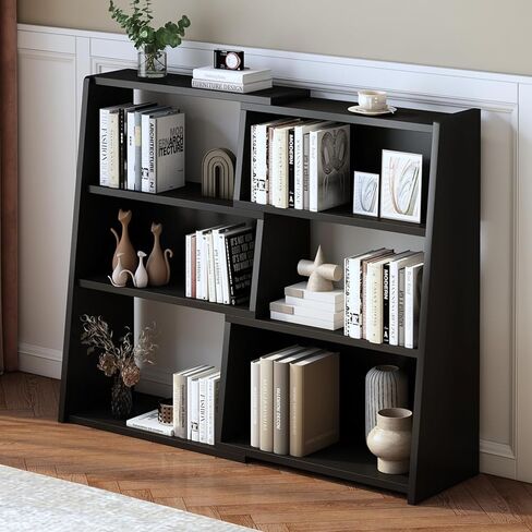 خزانة كتب خشبية قابلة للتمديد من IOTXY - رف كتب قصير منخفض بسلم 3 طبقات للمساحة الصغيرة أو الزاوية، جوز داكن، صغير in Kuwait