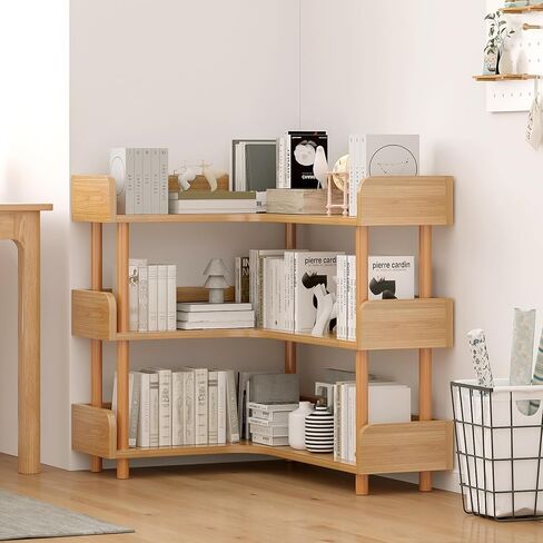 Wooden Reversible Corner Bookshelf - Modern 4 Tiers L-Shaped Bookcase with Solid Wood Frame and Edge Protection for Home and Office, Open Storage Shelf, White in Saudi Arabia