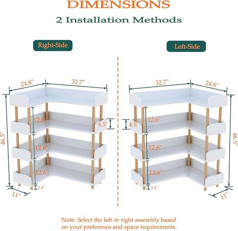 Wooden Reversible Corner Bookshelf - Modern 4 Tiers L-Shaped Bookcase with Solid Wood Frame and Edge Protection for Home and Office, Open Storage Shelf, White in Saudi Arabia