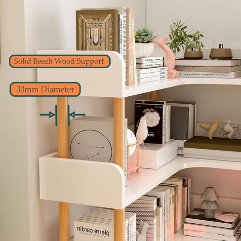 Wooden Reversible Corner Bookshelf - Modern 4 Tiers L-Shaped Bookcase with Solid Wood Frame and Edge Protection for Home and Office, Open Storage Shelf, White in Saudi Arabia